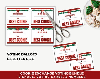 Christmas Cookie Exchange Voting Cards, Cookie Exchange Ballots, Cookie Exchange Signage, Cookie Numbers, Christmas Cookie Contest Ballot