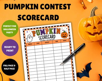 Tarjeta de puntuación para decoración de calabazas, tarjeta de puntuación para tallado de calabazas, concurso de decoración de calabazas para la fiesta de Halloween de la oficina, concurso de calabazas de Halloween
