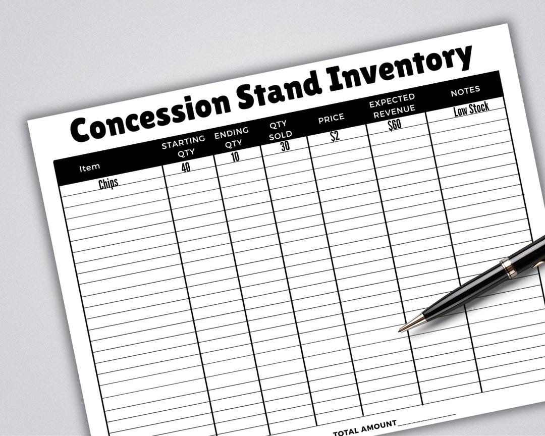 Concession Stand Inventory Form, Snack Inventory Tracker Form, Food ...