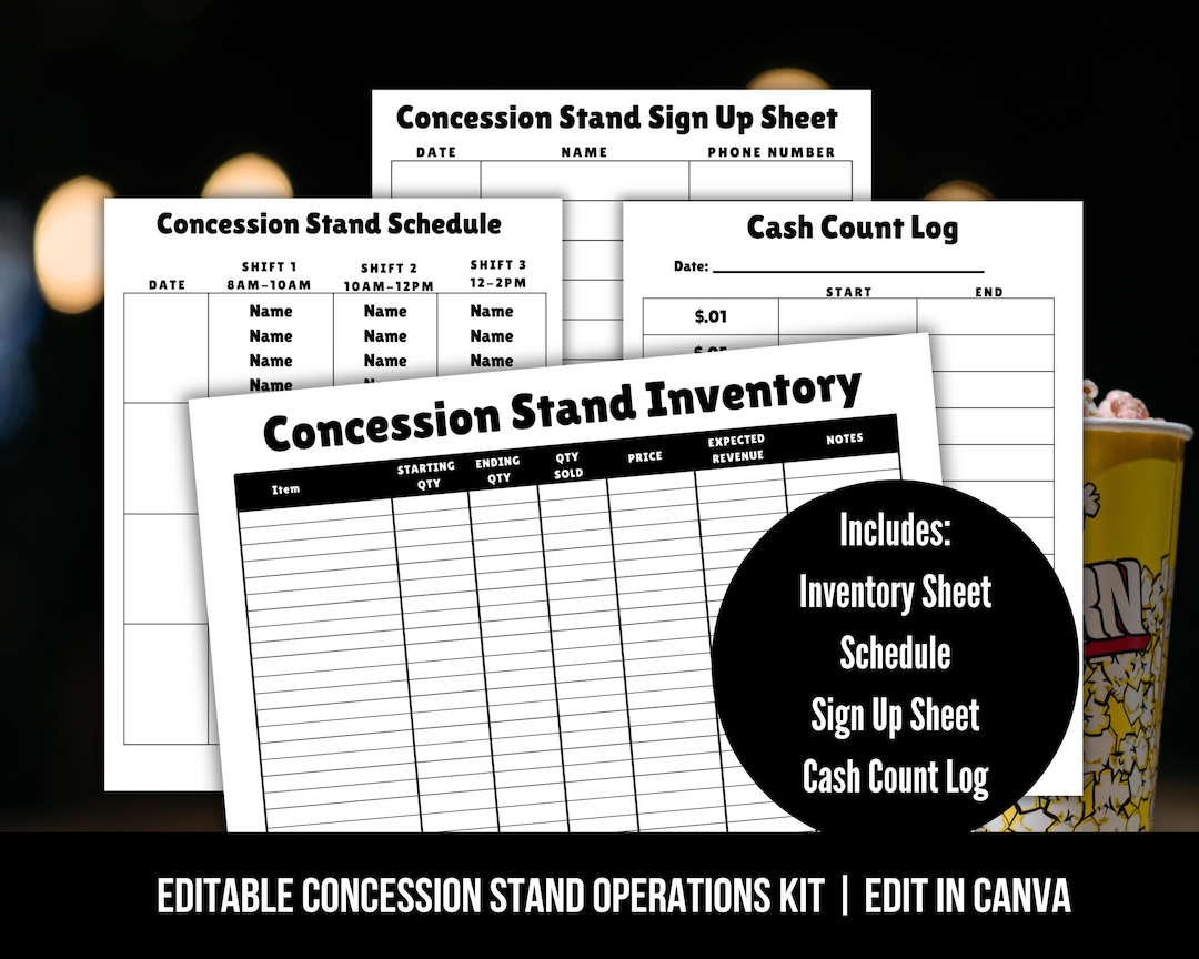 Editable Concession Stand Operations Organizer Kit ,concession ...