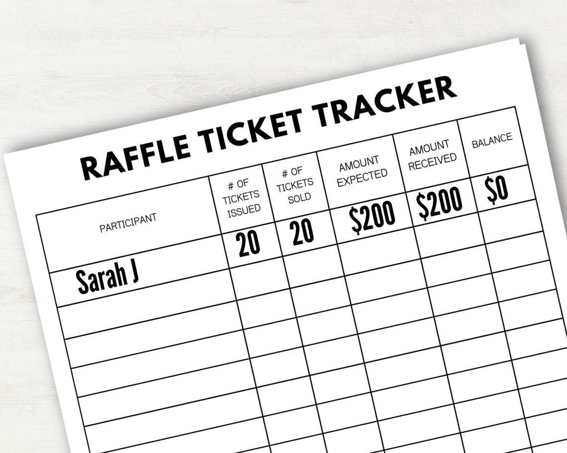 Raffle Ticket Sales Tracker Ledger, Fundraiser Sales Tracker, Ticket ...