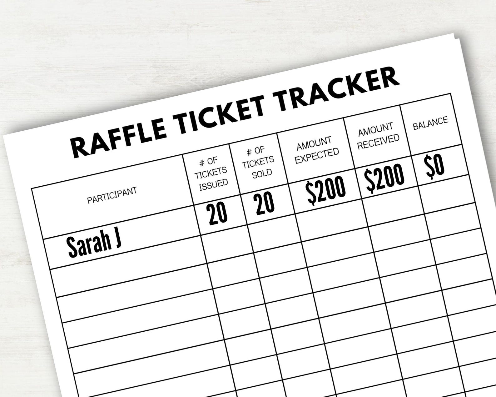 Stracker Raffle Raffle Ticket Sales Tracker Ledger, Fundraiser Sales Tracker, Ticket ...