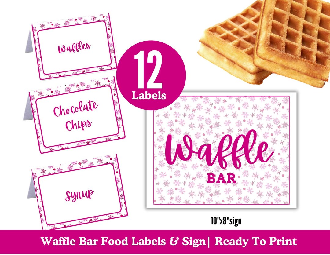 Waffle Label Pink Winer Snowflake Waffle Bar Sign and Food Labels , Waffle Station ...