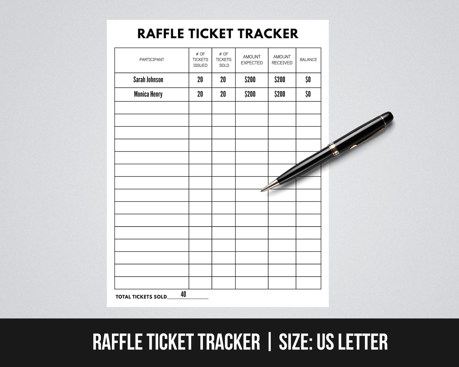 Raffle Ticket Sales Tracker Ledger, Fundraiser Sales Tracker, Ticket ...