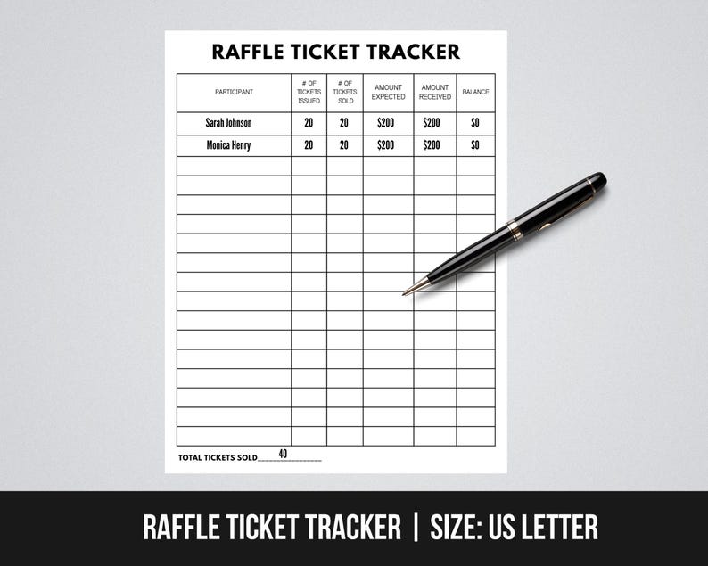 Stracker Raffle Raffle Ticket Sales Tracker Ledger, Fundraiser Sales Tracker, Ticket ...