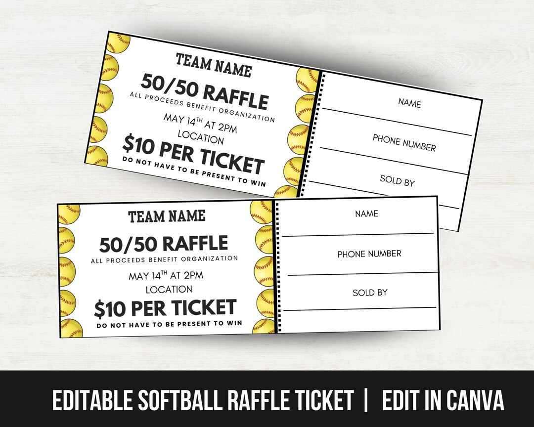 Team Girl Raffle Editable Softball Fundraiser Raffle Ticket Template, Raffle Ticket for ...