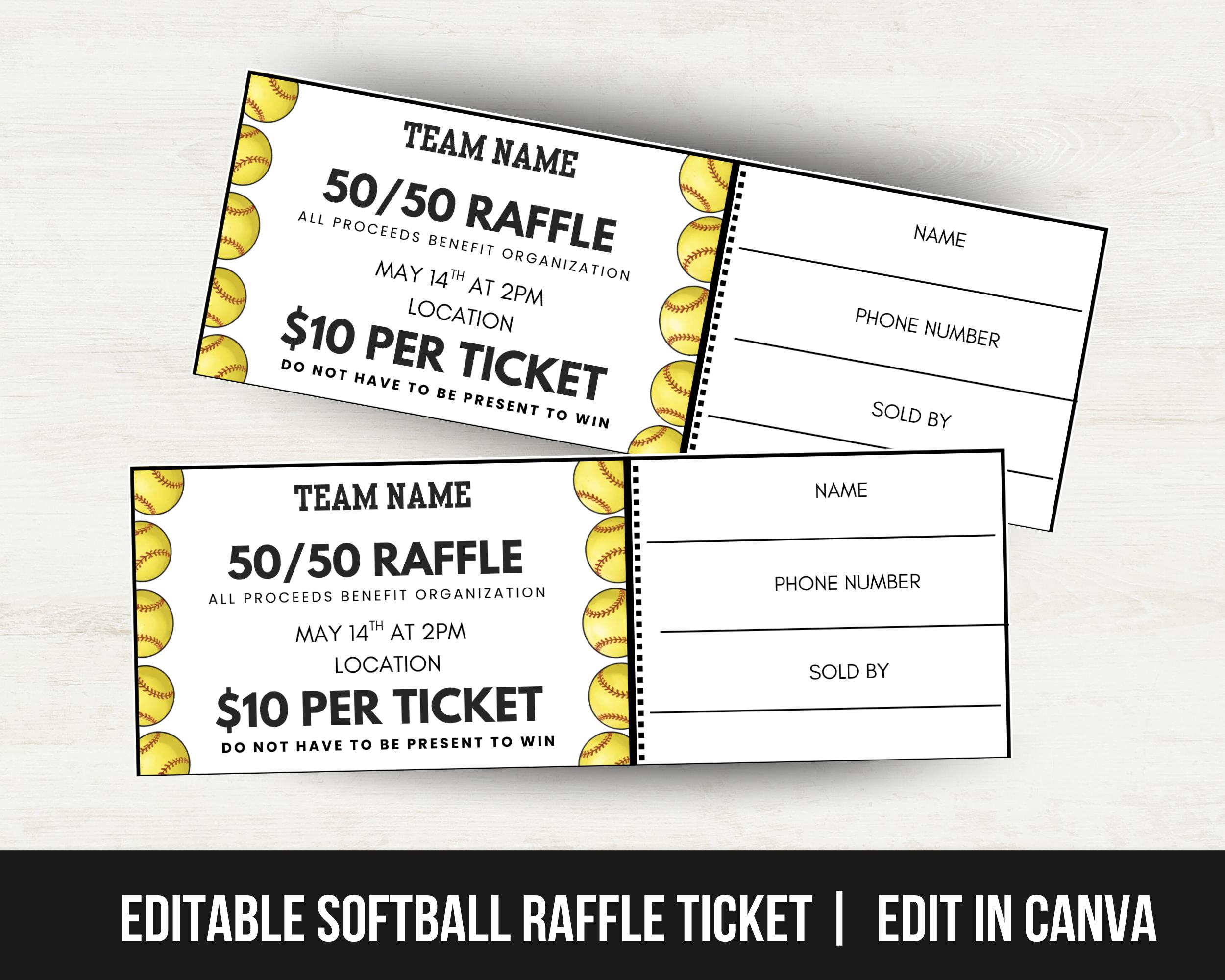 Support Our Team Raffle Editable Softball Fundraiser Raffle Ticket Template, Raffle Ticket for ...