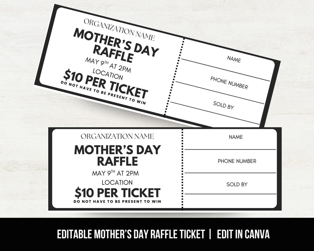 Pto Day Raffle Editable Mother's Day Raffle Ticket Template, Mothers Day Raffle ...