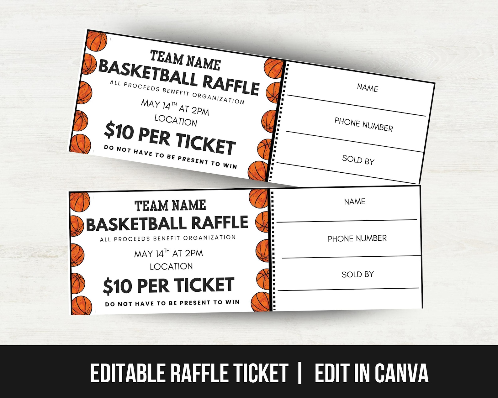 Editable Basketball Fundraiser Raffle Ticket Template, Raffle Ticket ...