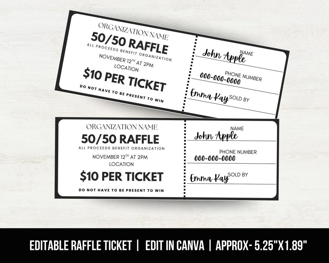 Pta Raffle Editable Fundraiser Raffle Ticket Template, 50/50 Raffle Fundraiser ...