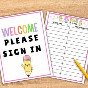 Editable Student Sign In Sheet and Sign  for Open House, Meet the Teacher Night, Back to School Forms, Parent Sign In Form, Welcome Sign
