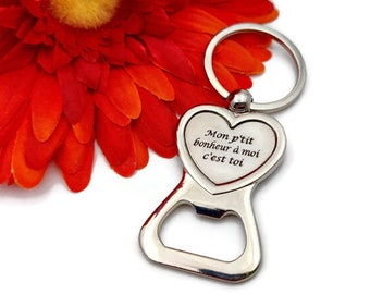 Keychain heart bottle opener personalized with your text - Personalized gift. Laser engraving