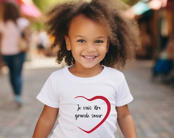 Tee-shirt enfant annonce grossesse . T-shirt je vais être grande soeur - Je vais être encore grande soeur .Couleurs et texte au choix.