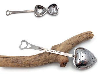 Custom Tea Infuser Laser Engraving - Stainless steel teaspoon heart shape. Personalized gift.