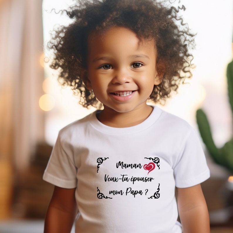 Tee-shirt enfant demande en mariage . Maman veux-tu épouser mon Papa idée originale demande en mariage image 4