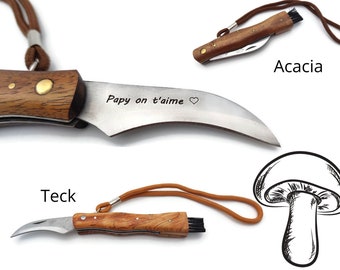 Custom mushroom knife Teak or acacia wood. Personalized gift. Engraving included -