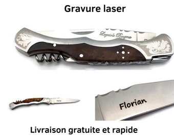 12 cm knife with personalized wood and steel engraving. Personalized gift. Engraving included