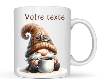 Mug personnalisé en céramique. Mug prénom. Mug gnome texte libre. Cadeau anniversaire, Noël, Secret Santa. Livraison Mondial Relay