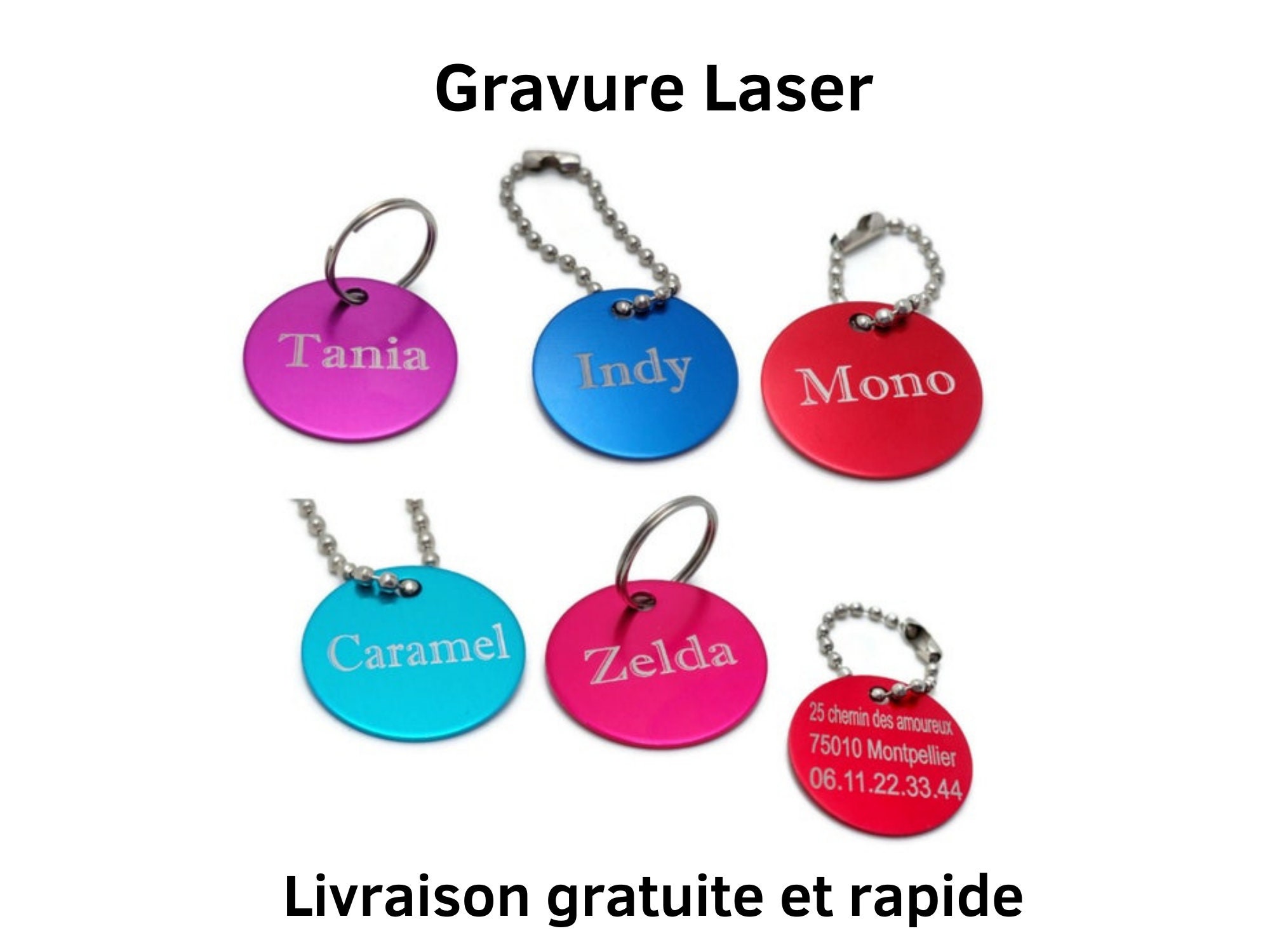 Médaille d'identification Pour Animaux en Aluminium Gravure Recto Verso