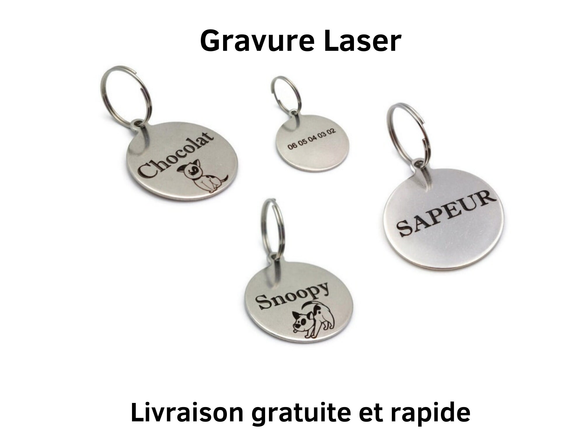 Médaille d'identification Pour Chien Gravure Recto - Verso Acier Inoxydable