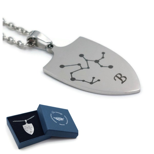 Pendentif homme constellation et initiale - Pendentif personnalisé forme bouclier - Cadeau homme - Noel - Anniversaire - Cadeau pour lui