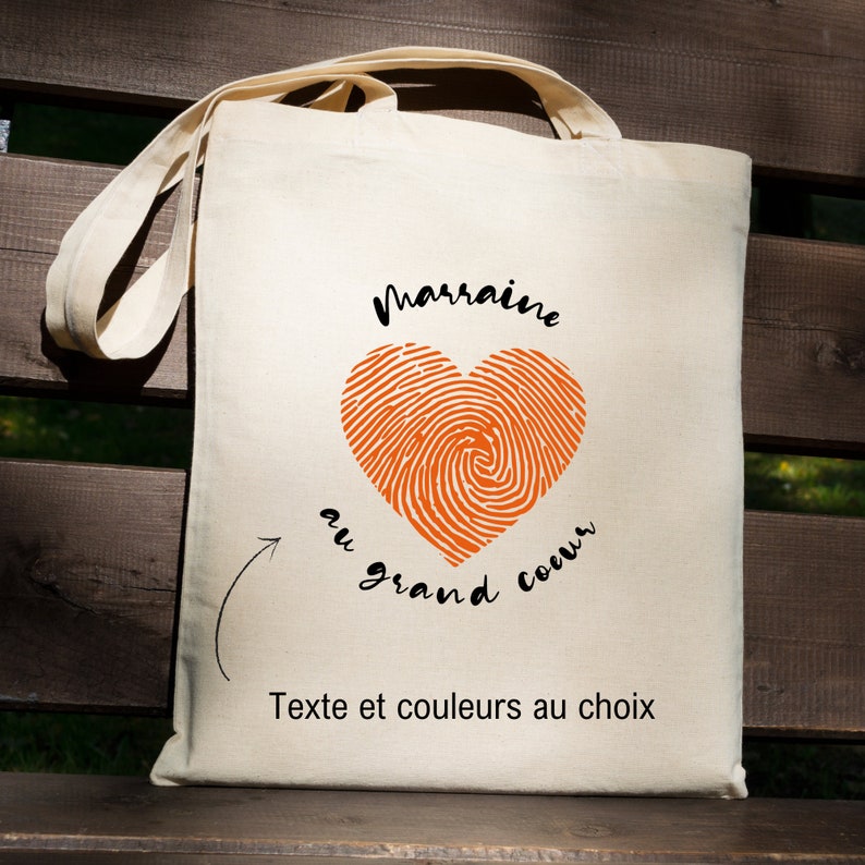 Tote bag personnalisé pour marraine . Grand sac en toile fourre-tout couleurs et texte aux choix. Cadeau Noël. cadeau marraine, anniversaire Bild 1