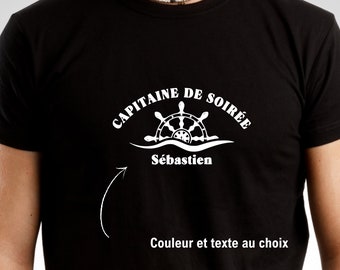 Tee-shirt homme personnalisé "CAPITAINE DE SOIREE " couleur et  texte au choix. Cadeau homme personnalisé. Noël, anniversaire.