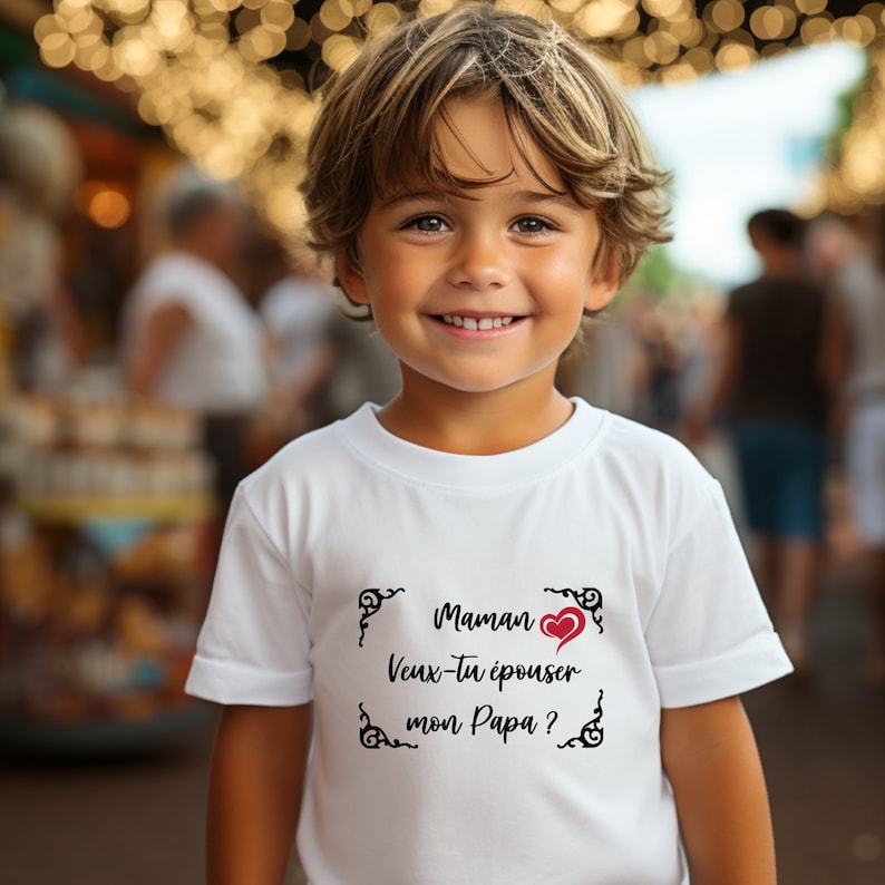 Tee-shirt enfant demande en mariage . Maman veux-tu épouser mon Papa idée originale demande en mariage image 2