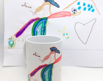 Mug personnalisé en céramique avec le dessin de votre enfant. Fête des grands-mères, la fête des grands-pères. Livraison Mondial Relay