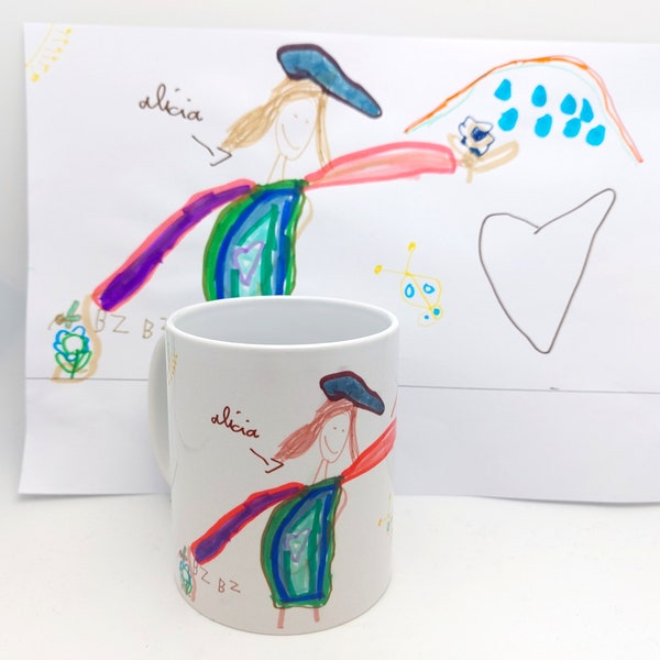 Mug personnalisé en céramique avec le dessin de votre enfant. Fête des grands-mères, la fête des grands-pères. Livraison Mondial Relay