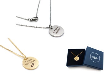 Pendentif personnalisé avec médaille gravée en acier inoxydable - cadeau personnalisé - bijou personnalisable