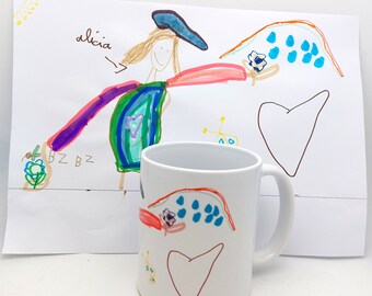 Personalized ceramic mug with your child's drawing. Gift for Grandmother's Day, Grandfather's Day, Family.