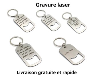 Personalized bottle opener key ring with your text in stainless steel - Personalized gift. Laser engraving