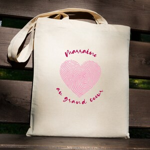 Tote bag personnalisé pour marraine . Grand sac en toile fourre-tout couleurs et texte aux choix. Cadeau Noël. cadeau marraine, anniversaire Bild 6