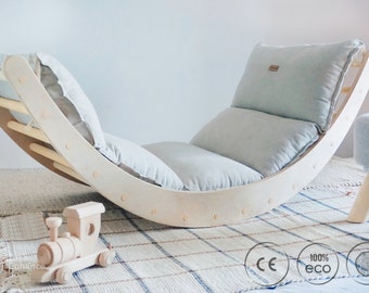 Rocker/ Climbing Arch + Cushion, Eco Pillow with wooden Piklerarch, Rocker with playmat, montessori rocking board , Baby Gym, Ride On Toys