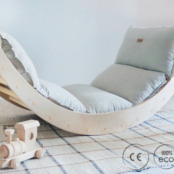 Rocker/ Climbing Arch + Cushion, Eco Pillow with wooden Piklerarch, Rocker with playmat, montessori rocking board , Baby Gym, Ride On Toys