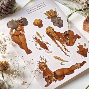 Antike Nymphen Sticker Bogen, Neolithische Göttinnen, Journal Sticker, Geschenkideen für Freundin, Feminine Kunst