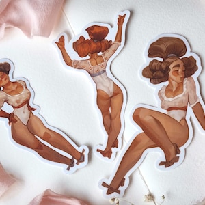 Cottagecore sticker set van 3, Regency stickers, vriendin cadeau-ideeën, vrouwelijke kunst