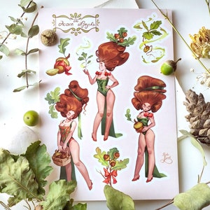 Stickervel eikelnimfen, herfstnimfen, dagboekstickers, cadeau-ideeën vriendin, vrouwelijke kunst
