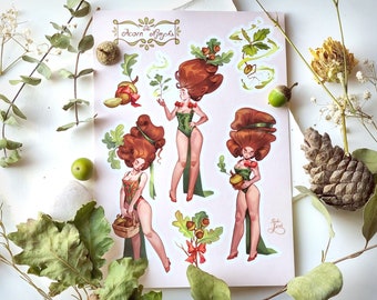 Acorn Nymphs Sticker Sheet, Fall Nymphs, Journal Stickers, Girlfriend Gift Ideas, Feminine Art
