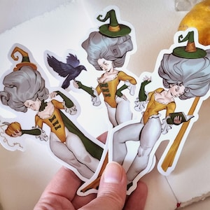 Halloween heksen sticker set van 3, Witchy stickers, vriendin cadeau-ideeën, vrouwelijke kunst