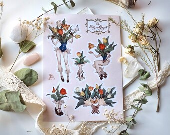 Tulip Nymphs Sticker Sheet, Spring Fairies, Floral Journal Stickers, Girlfriend Gift Ideas, Feminine Art