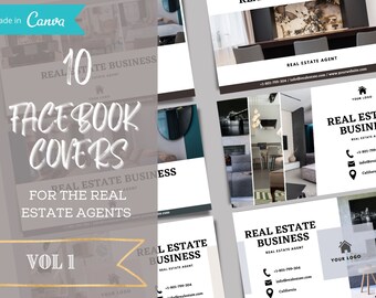 10 plantillas minimalistas de portada de Facebook para agentes inmobiliarios, banners de Facebook, Canva, marketing inmobiliario, redes sociales para agentes inmobiliarios editables