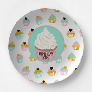 Birthday Girl Cupcake Plate for Child, Celebration Plate for Kids, Baby Girl Gift Idea, Custom Dinnerware, Children&#39;s Gifts