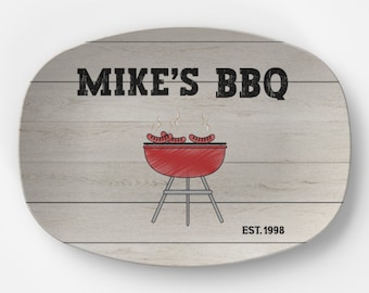 Personalized BBQ Platter with Wood Background for Dad, Grandpa or Your Favorite Grill Master