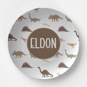 Personalized Dinosaur Kid&#39;s Plate for Boy - Children&#39;s Dishes Custom Dinnerware, Baby Gift Dino