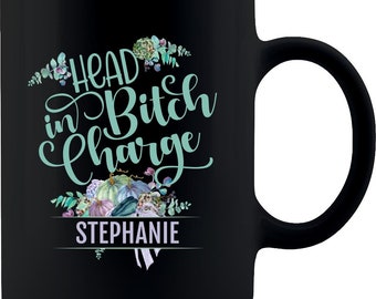 Personalized head bitch in charge black coffee boss mug, funny and unique bosses day gift mugs