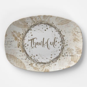 Personalized Muted Fall Leaf Platter - Thankful Blessed Family - Customized Platters