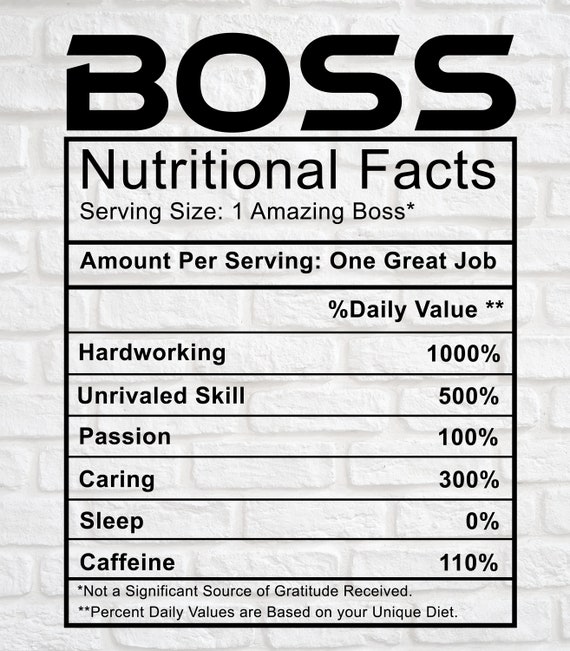 Boss nutritional facts svg png design file instant download Etsy