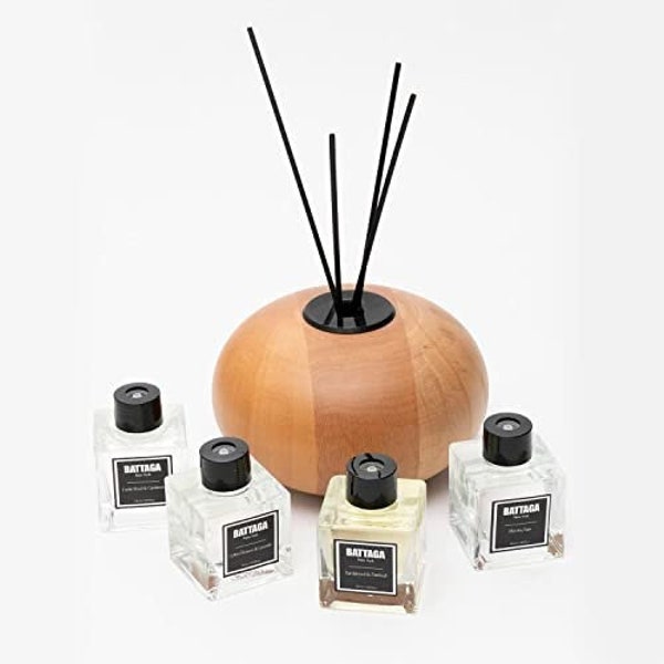 BATTAGA New York Luxury Wooden Decorative Home Fragrance Set - 50 ml x 4 Packs Reed Diffuser - Handmade - Gift Box